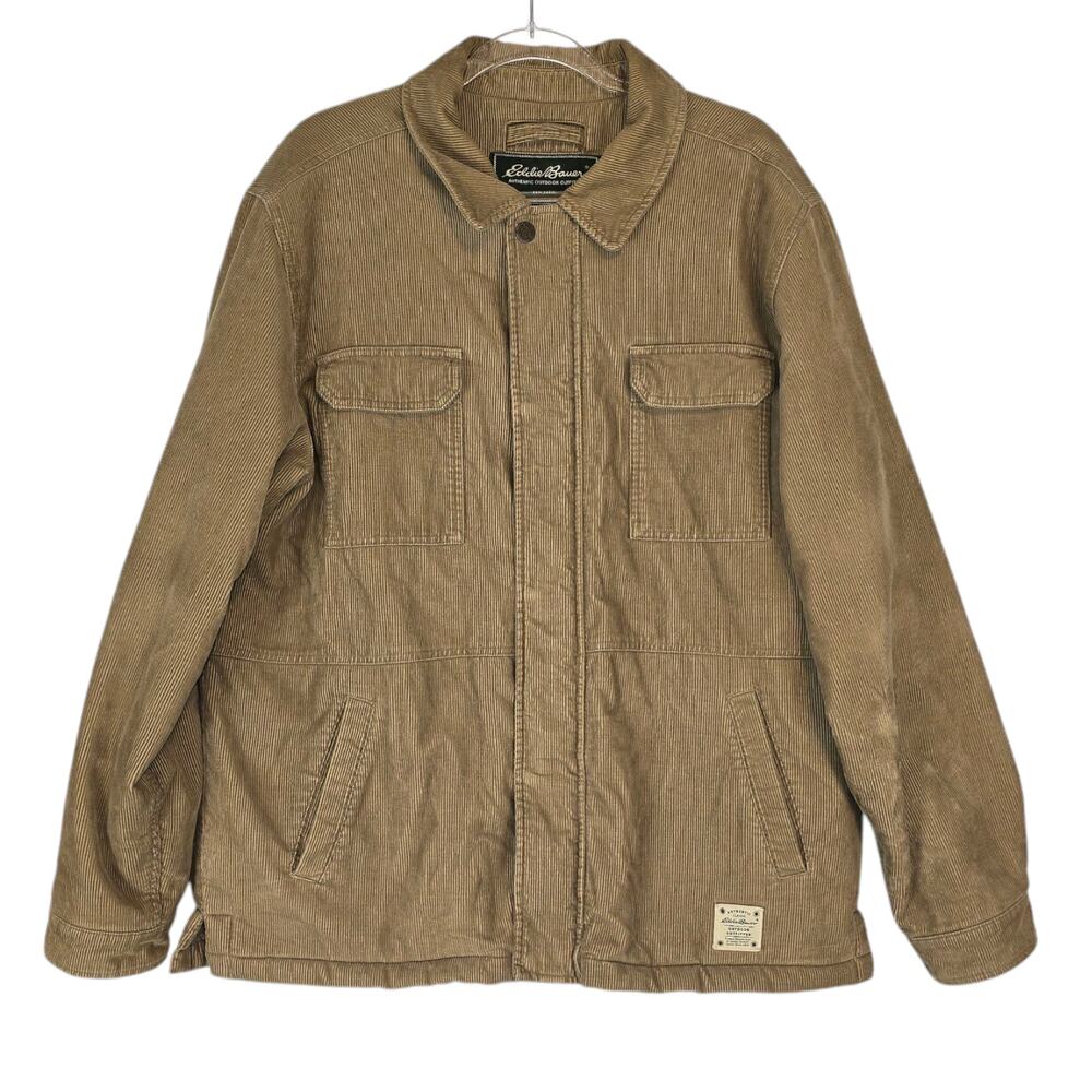 Vintage Eddie Bauer Corduroy Chore Jacket Tan Fleece Lined Workwear Coat L